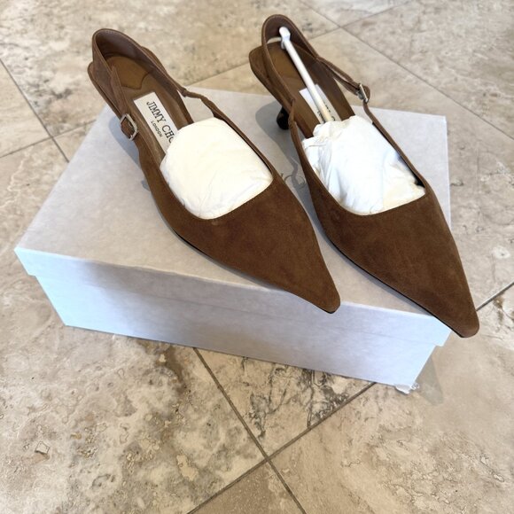 Jimmy Choo Amel Slingbacks in Tan Suede - Picture 2 of 6